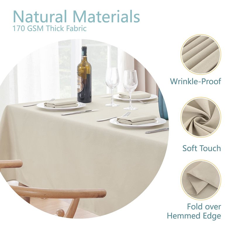Veblandy Rectangle 4 Feet Tablecloth 52x70 inch Linen Textured Table Cloth Stain and Wrinkle Resistant Washable Polyester, Decorative Table Cover Waterproof for Dining, Buffet and Camping, Beige