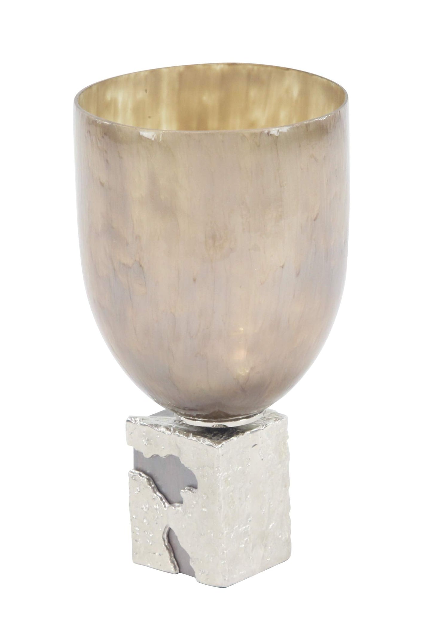 Deco 79 Contemporary Metal and Glass Candle Holder, 7"W x 17"H, Gold, Gray, Tan, White
