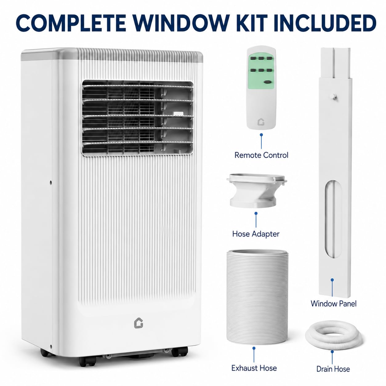 GarveeLife 8,000 BTU Portable Air Conditioner for Bedroom Office Dorm, Cools up to 350 Sq. Ft, 3-in-1 Compact AC Unit with Cooling, Dehumidifier, Fan Modes, Remote Control and Window Kit, White