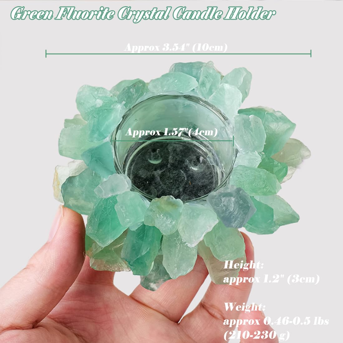 Natural Green Fluorite Crystals, Raw Crystal Tealight Candle Holder Crystal Stone Candle Stand High Energy Geode Votive with Healing Effects (Not Included Candle)