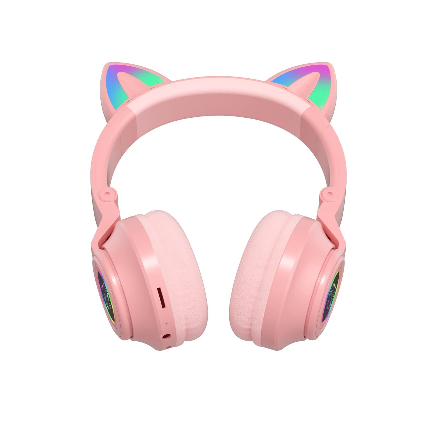 YUSONIC Cat Ear Bluetooth Headphones for Kids & Adults, Wireless Foldable & Wired Multi-Function LED Light Up Over Ear Headphones with Mic and Volume Control for iPhone/iPad/Laptop/PC (Pink 2)