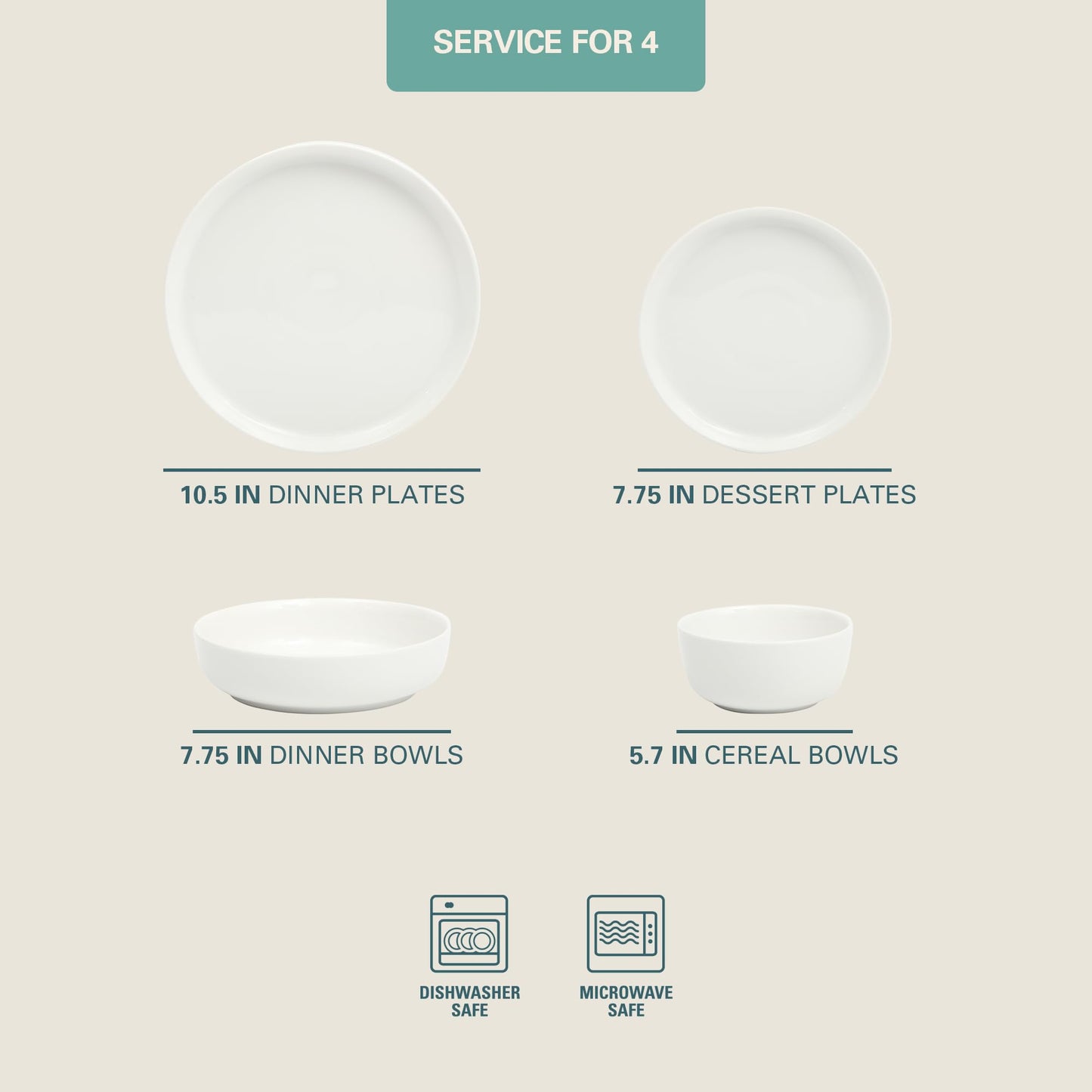 Gibson Home Summer Shades 16 Piece Plates and Bowls Dishes Service for 4 Porcelain Dinnerware Set - White