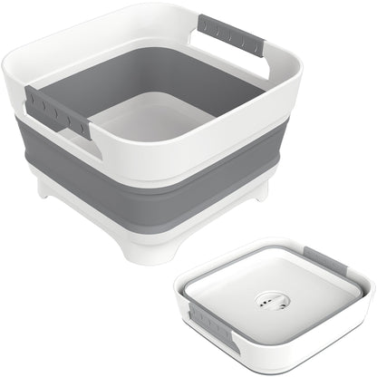 MontNorth 2.4 Gal Collapsbile Wash Basin with Drian Plug,9L Dish Pan for Soaking Baby Bottles,Portable Sink, Multiuse Foldable Bucket,Ice Beverage Tubs for Camping, Vegetable Washing, RV (Gray)