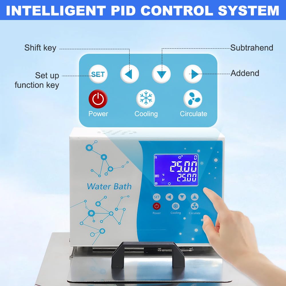 US In Stock -10℃ ~100℃ Laboratory Chiller Circulator 6L Chiller Lab Low Temperature Cooling Liquid Circulator Pump Chiller Lab Recirculating Chiller Water Bath Recirculating Water Cooling Chiller,110V