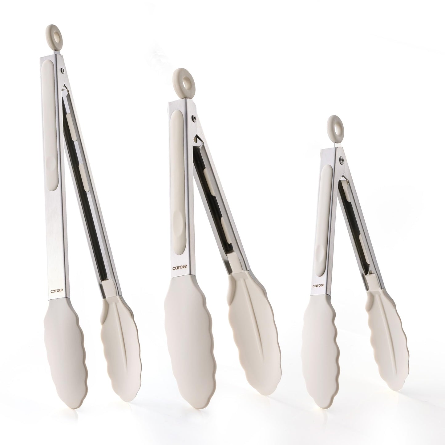 CAROTE Tongs for Cooking Heat Resistant Stainless Steel Kitchen Tongs with Non Scratch Silicone Tips, Perfect for Nonstick Cookware, BBQ Tongs Set of 3 (7"+9"+12")