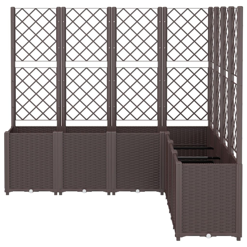 Yamxder Modular Garden Planter with Trellis 63 x 63 x 55 in Brown UV-Stable Polypropylene Raised Bed for Climbing Plants Modern Outdoor Box for Patio Balcony Terrace