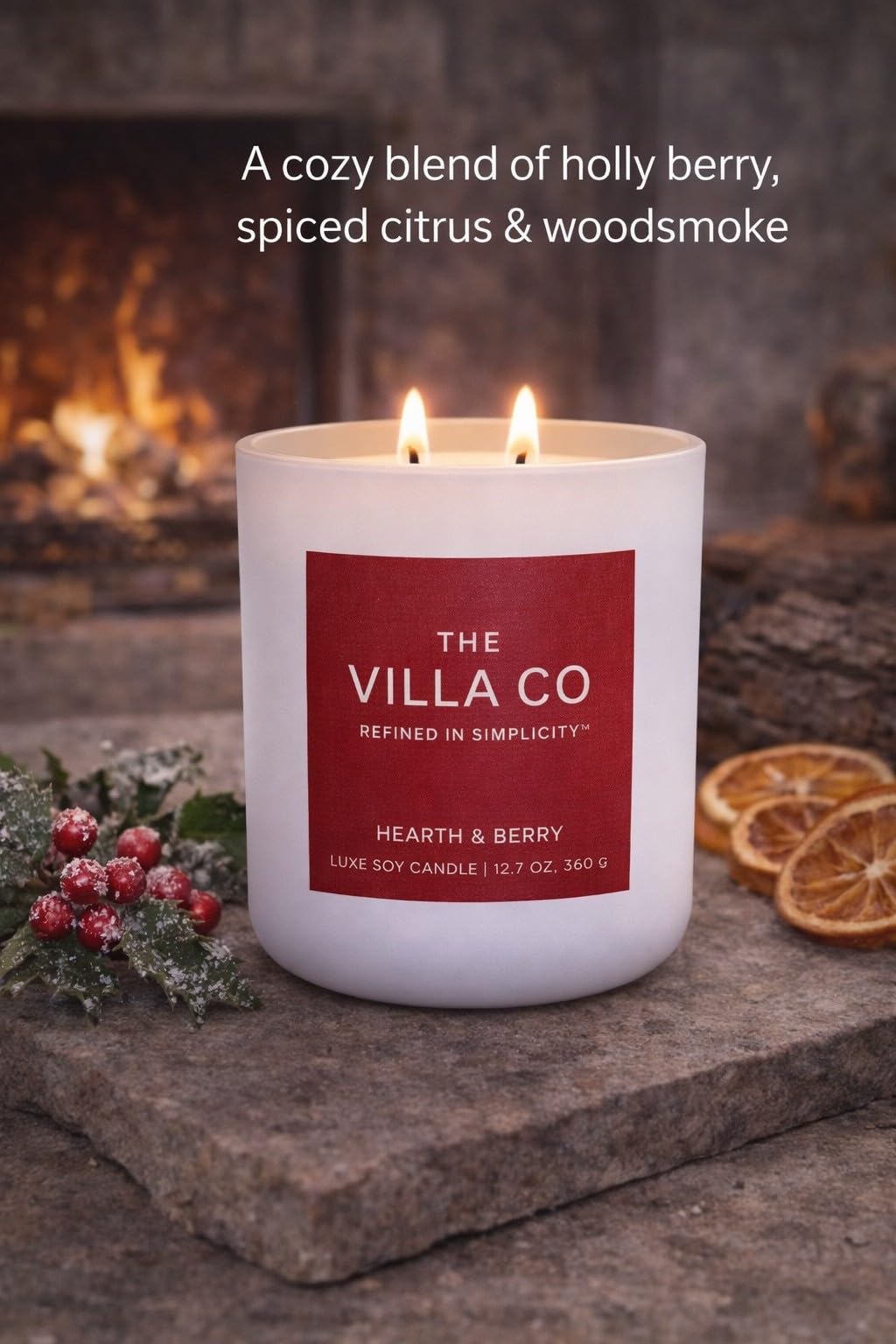 The Villa Co - Hearth and Berry | Scented Candle for Women & Men | Hand-Poured, Aromatic & Fragrant | 60 Hour Burn Time 12 OZ | Soy Based | Phthalate Free | Made in USA