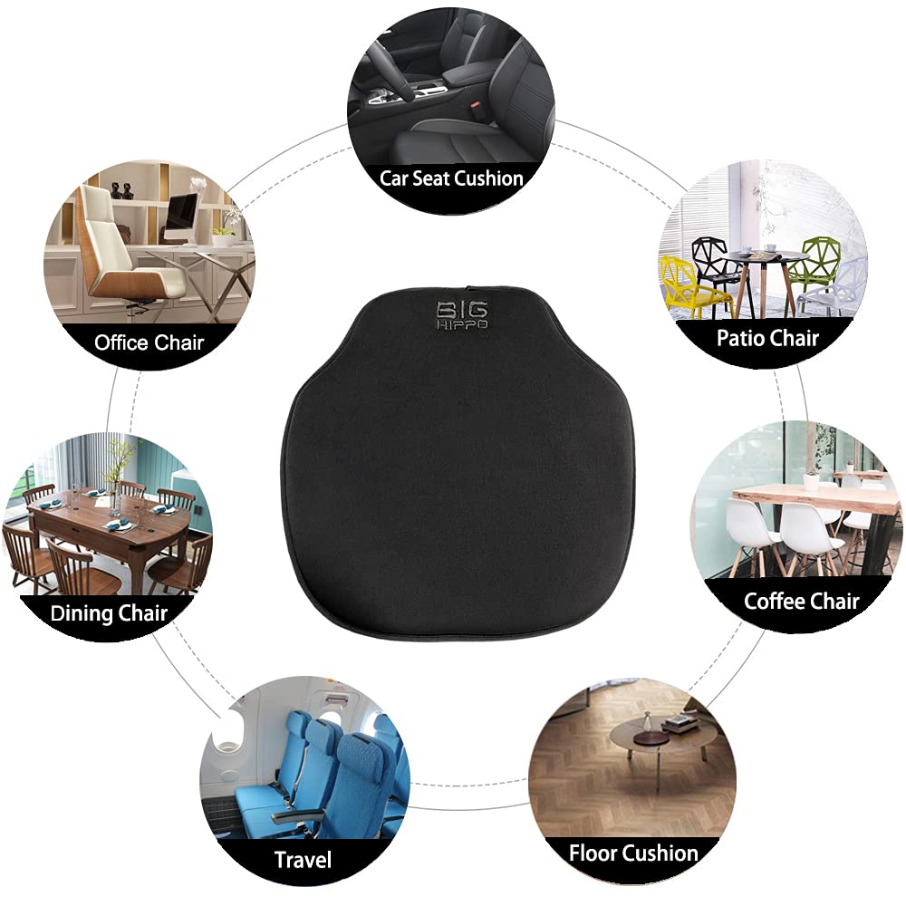 Big Hippo Thicken Memory Foam Chair Pad and Seat Cushions - Non Slip Cushion for Kitchen Chairs, 16"x15" (1 Pack, Black)