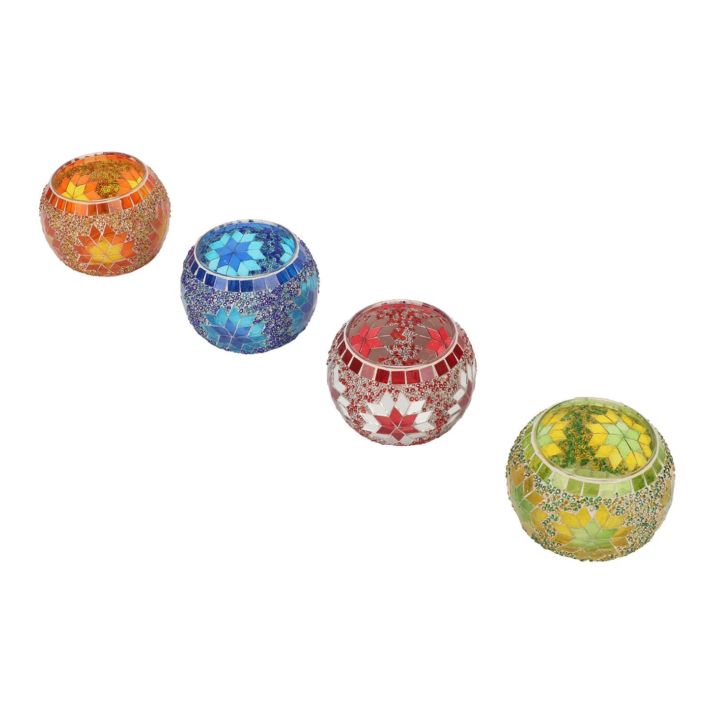 Generic 4Pcs Tea Light Candle Holder, Colourful Mosaic Glass Candlesticks Holder, Handmade Romantic Glass Tealight Cup for Aromatherapy Party Decor, Table Centerpieces
