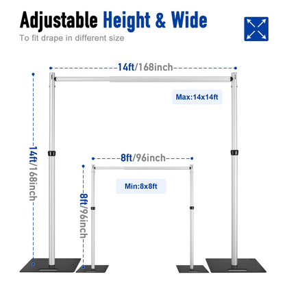 Heics 14x14ft Heavy Duty Backdrop Stand, Pipe and Drape Stand, Balloon Arch Stand, Banner Stand for Wedding Decor, Party Decorations, Baby Shower Backdrop, Sturdy Event Party Supplies