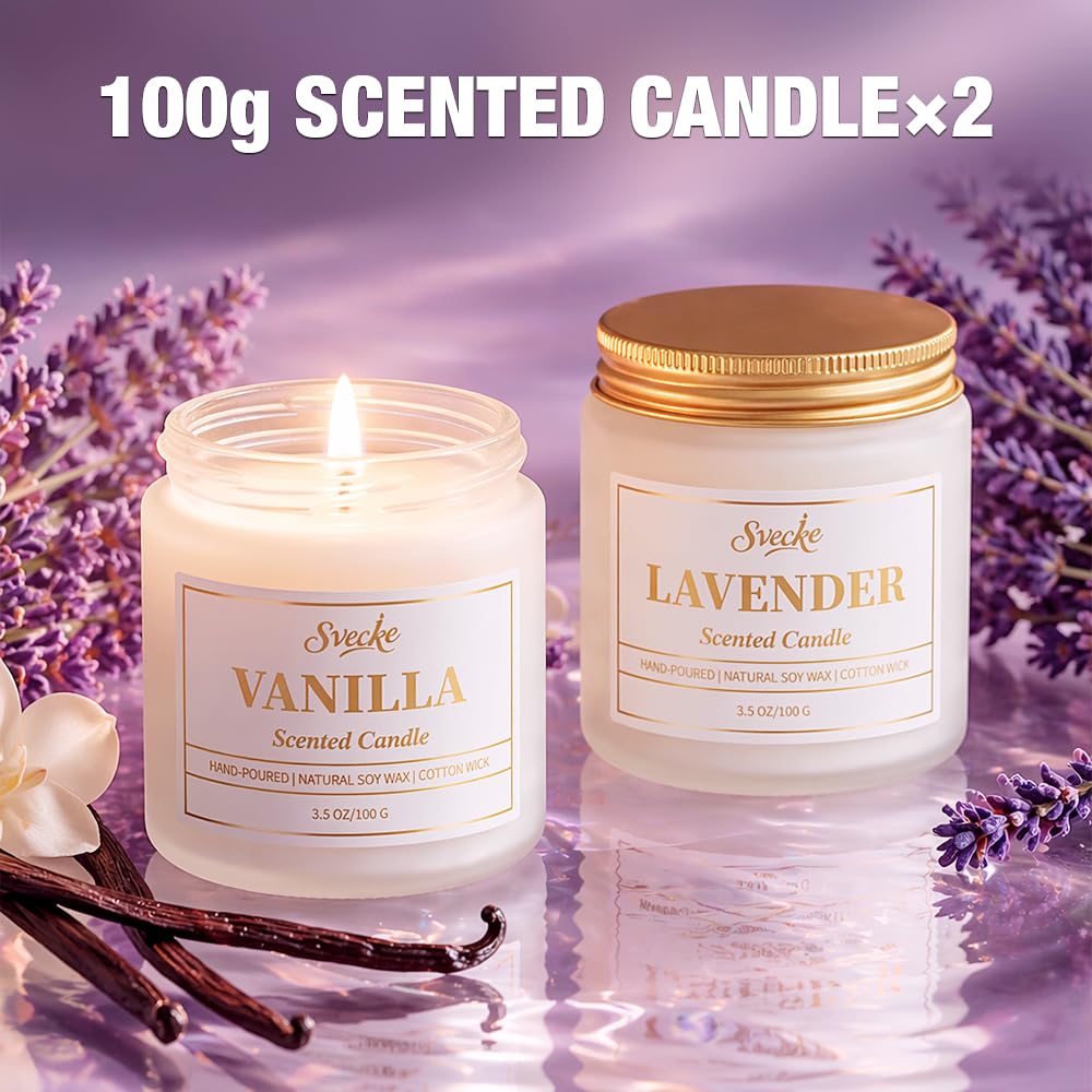 SVECKE Home Scented Candles Set, 7 oz 2 Pack Soy Wax Candles, Aromatherapy Candle Gift for Women and Men, Decorative Candles for Bedroom Living Room