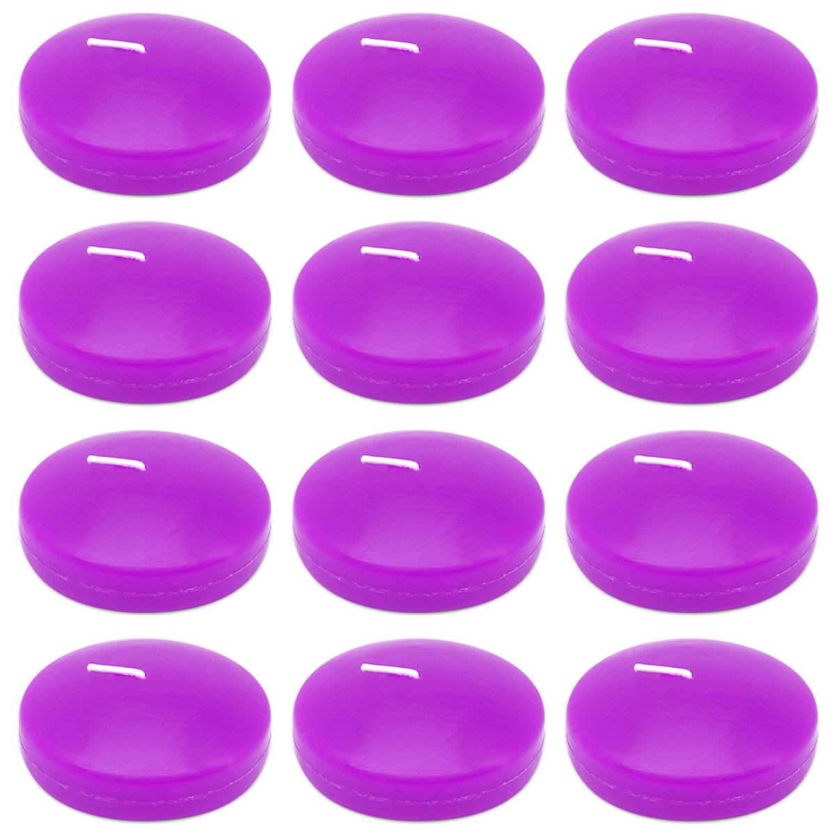Set of 12 Purple Colored Floating Candles, Large 3 Inch Unscented Pool Water Wax Candles for Vases, Centerpieces at Wedding, Party, Holiday - 10 Hour Burn Time