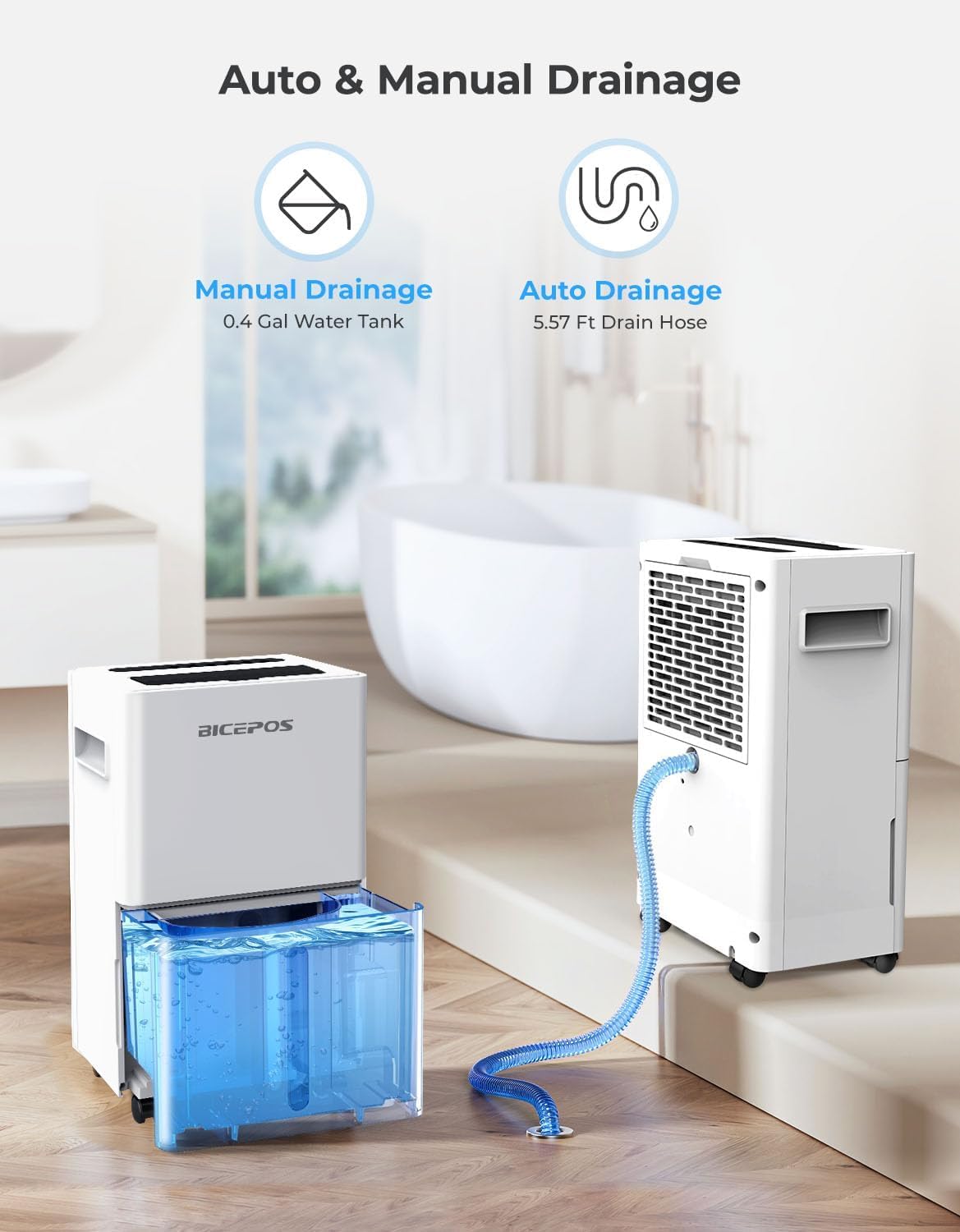 Bicepos 1500 Sq.Ft Dehumidifiers for Home, 21 Pints Dehumidifier for Basement, Bathroom, Bedroom, Large Room, 3 Modes, Auto Defrost, Intelligent Humidity Control, 24H Timer