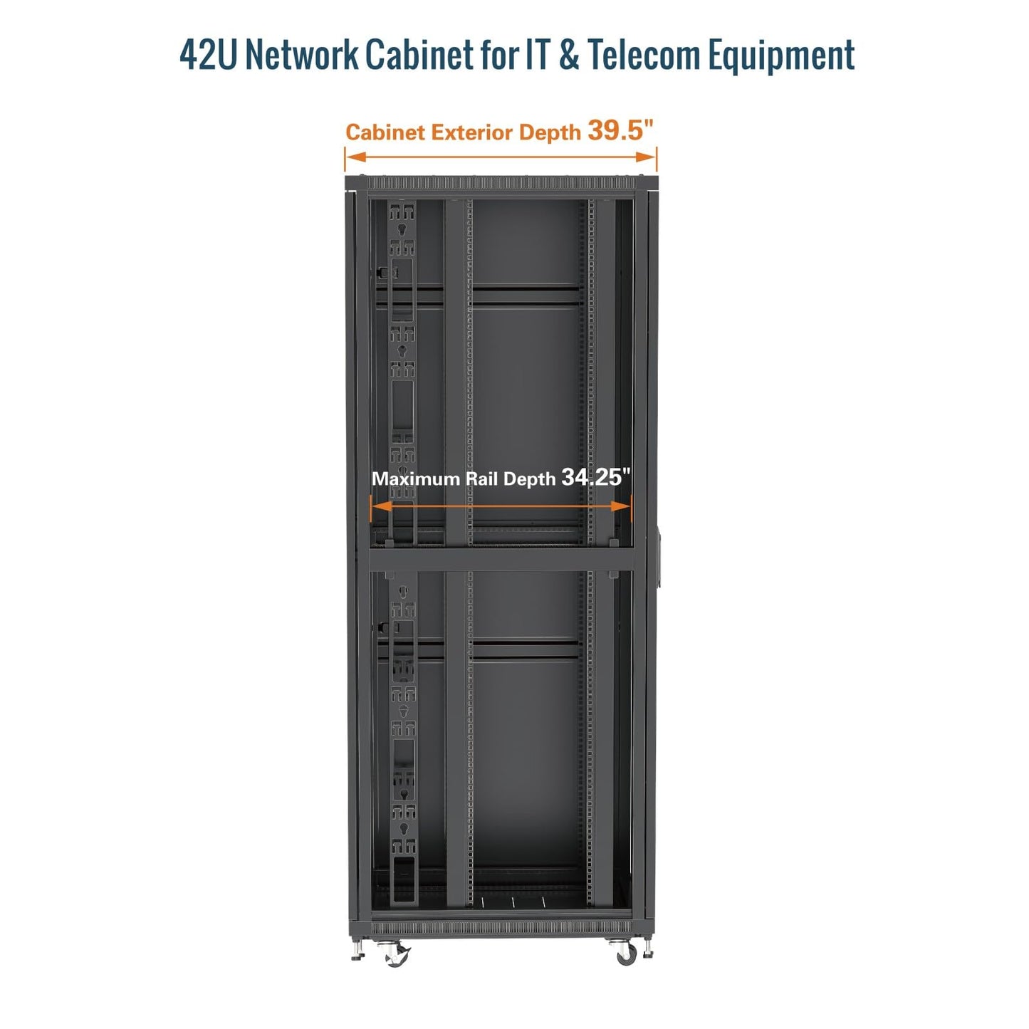 Tecmojo 42U Server Rack Network Cabinet 39.4" D x 23.6" W, Locking Data Cabinet Enclosure for 19" Server, Networking, AV & IT Equipment, Glass Door, Black