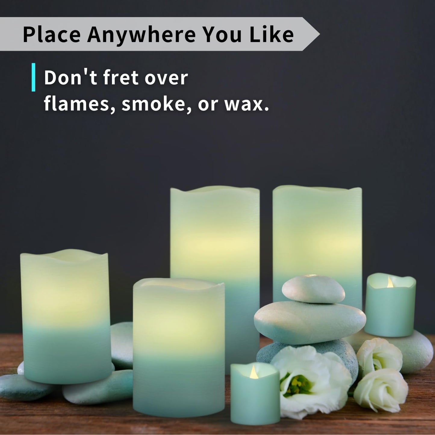 FURORA LIGHTING Blue Flameless Candles - Real Wax, Adjustable Brightness, Remote & Timer - 4 Pillars (3x4, 3x6) and 4 Votives, 8-Pack, Battery Operated