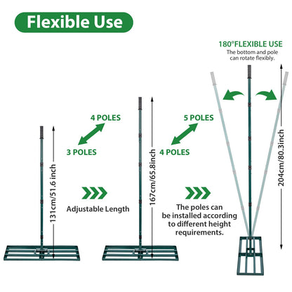 Lawn Leveling Rake,Stainless Steel Lawn Leveler with 30”x10” Ground Plate, 78” Adjustable Long Handle, Level Yard Tool for Grass, Golf Field, Level Soil or Dirt Ground Surfaces-Green