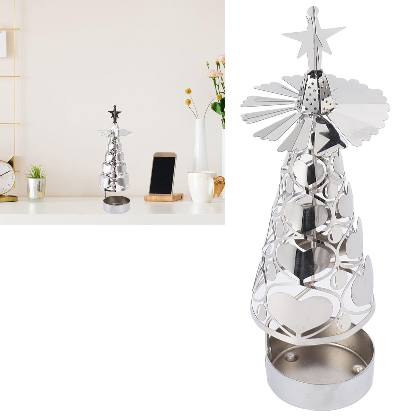 CHEOTIME Spinning Candle Holder with Cup, Rotary Candle Holder Rotating Candlestick Set for Romantic Wedding Christmas Party Home Table Decorations (Heart)