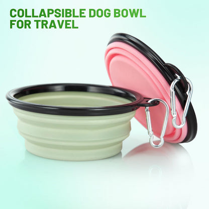 Dog Bowl Pet Collapsible Bowls, 2 Pack for Cats Dogs, Portable Pet Feeding Watering Dish for Walking Parking Traveling with 2 Carabiners (Small, Blue+Green)