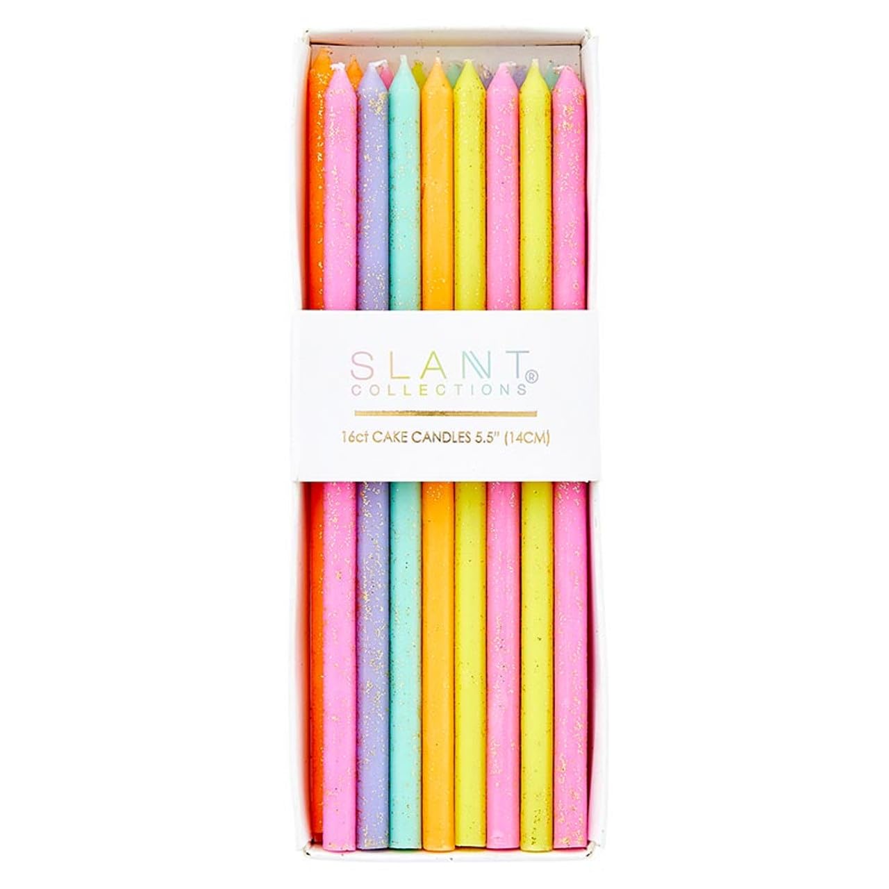 Slant Collections 16-Count Birthday Candles Colorful Cake Candle Pack, 5.5" Tall, Hooray