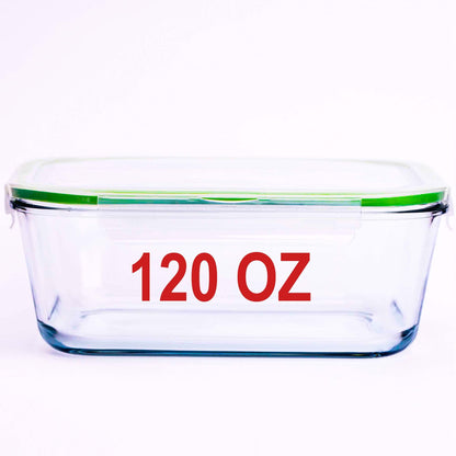 AGTRADE 120 oz Large Glass Food Storage Containers with Airtight Lids 3.5 L Family Size Extra Large Bakeware Marinating Lock Baking Dish Container Glass Bowls Rectangle