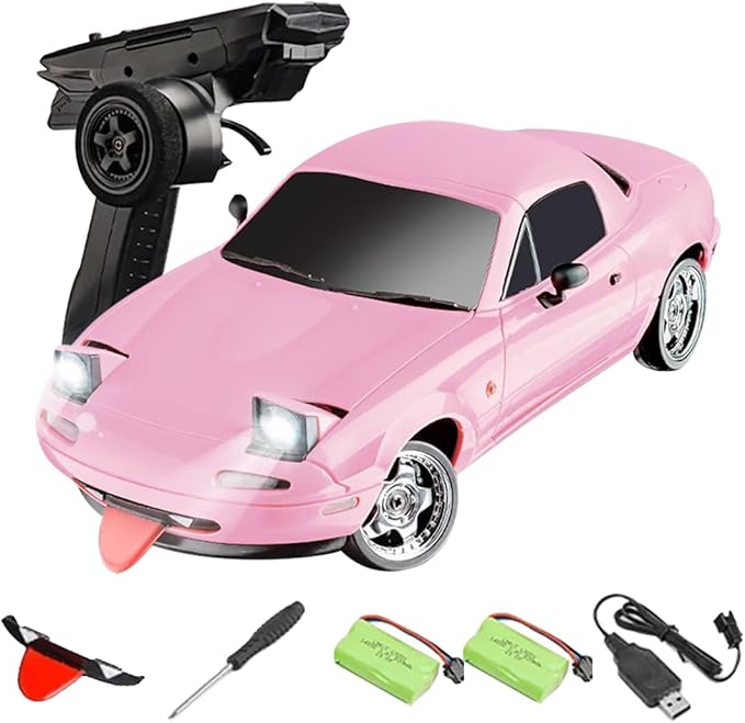 LDRC 1804 1/18 Scale Mini RC Drift Car with Gyro LED Lights RWD Full Proportional 2.4GHz Remote Control Racing Sport Drift Car Indoor Gift for Adult - RTR Version / 2 Battery