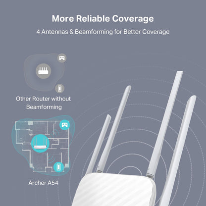 TP-Link AC1200 WiFi Router (Archer A54) - Dual Band Wireless Internet Router, 4 x 10/100 Mbps Fast Ethernet Ports, EasyMesh Compatible, Support Guest WiFi, Access Point Mode, IPv6 & Parental Controls