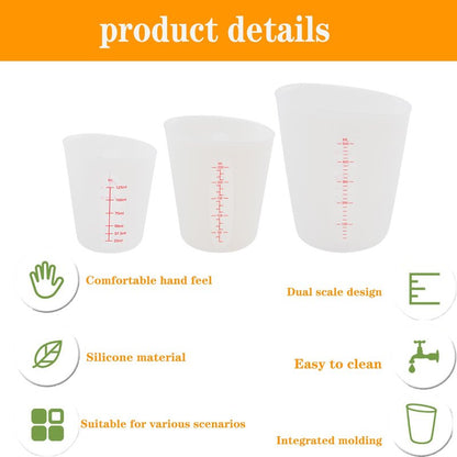Set of 3 Silicone Flexible Measuring Cups with Marking, 2 Cup&1 Cup&1/2 Cup,Squeeze and Pour Silicone Measuring Cup with Marking For epoxy resin, butter, chocolate, etc.