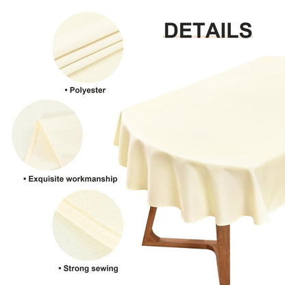Wolkemer Oval Tablecloth 60 x 102 Inch Washable Fabric Table Cloth Solid Ivory Table Cover for Dining Wedding Party Banquet Tabletop Decoration
