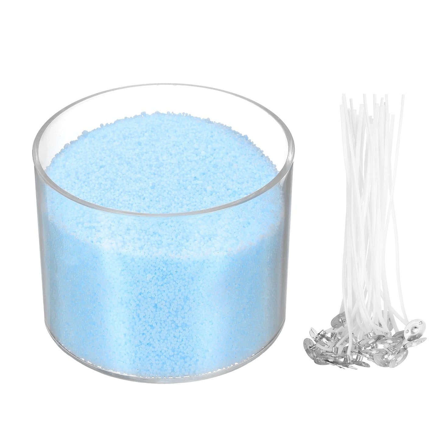 MECCANIXITY Pearled Sand Candles with 20 Pcs Wicks 7Oz / 200g Candle Beads Refillable Powder Sand Wax Making Kit for Thanksgiving Christmas Wedding Party DIY Home Crafts, Sky Blue