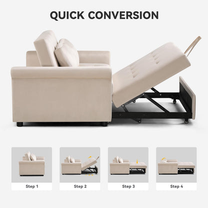 COMHOMA Convertible Sofa Bed,55" Sleeper Sofa Bed,3-in-1 Pull Out Couch Bed with Reclining Backrest and Pillows,Convertible Sleeper Loveseat for Living Room(White)