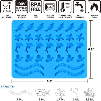 Silicone Gummy Molds - Ocean-Themed Candy Molds with Worms, Starfish, Dolphins & Sharks | Pack of 3