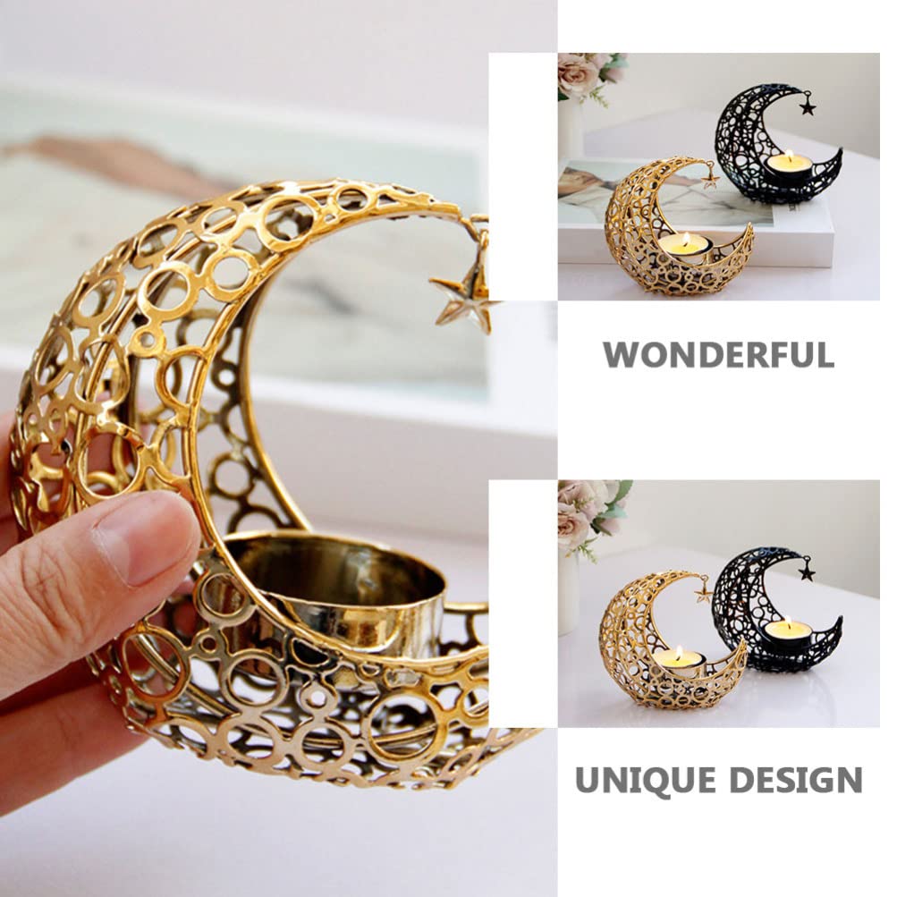 Uonlytech Moon Candle Holder Metal Hollow Crescent Tea Light Stand 4.13In Desktop Decor for Home Bar Restaurant Creating Warm Romantic Atmosphere