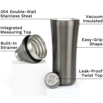 Elevated Craft Hybrid Cocktail Shaker - Premium Vacuum Insulated Stainless Steel Gunmetal Cocktail Shaker - Innovative Measuring System - Martini Shaker for the Home Bartender - 28oz Total Volume