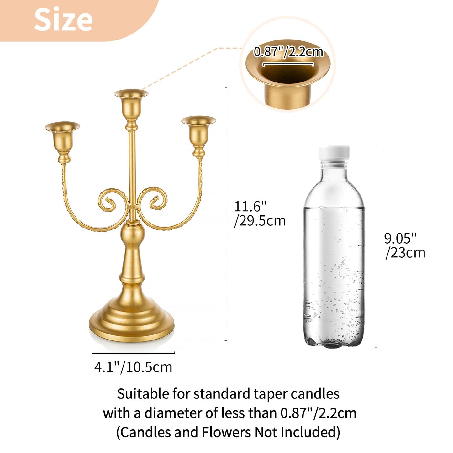 NUPTIO Candlestick Holders Candelabras Gold Candle Stick Stands 2 Pcs Metal Candelabra Centerpieces Candlestick Holders for Tapered Candles Wedding Birthday Party Dining Table Christmas Decoration 11"