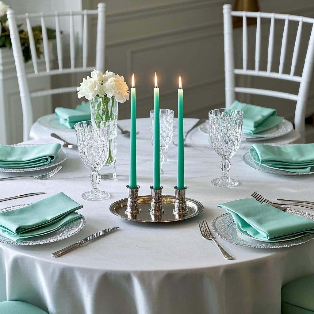 12-Pack Mint Green Unscented Taper Candles, 10 Inch Dripless Smokeless Candlesticks, Long-Lasting Burn Time of 7-8 Hours, Perfect for Home Decor, Spring