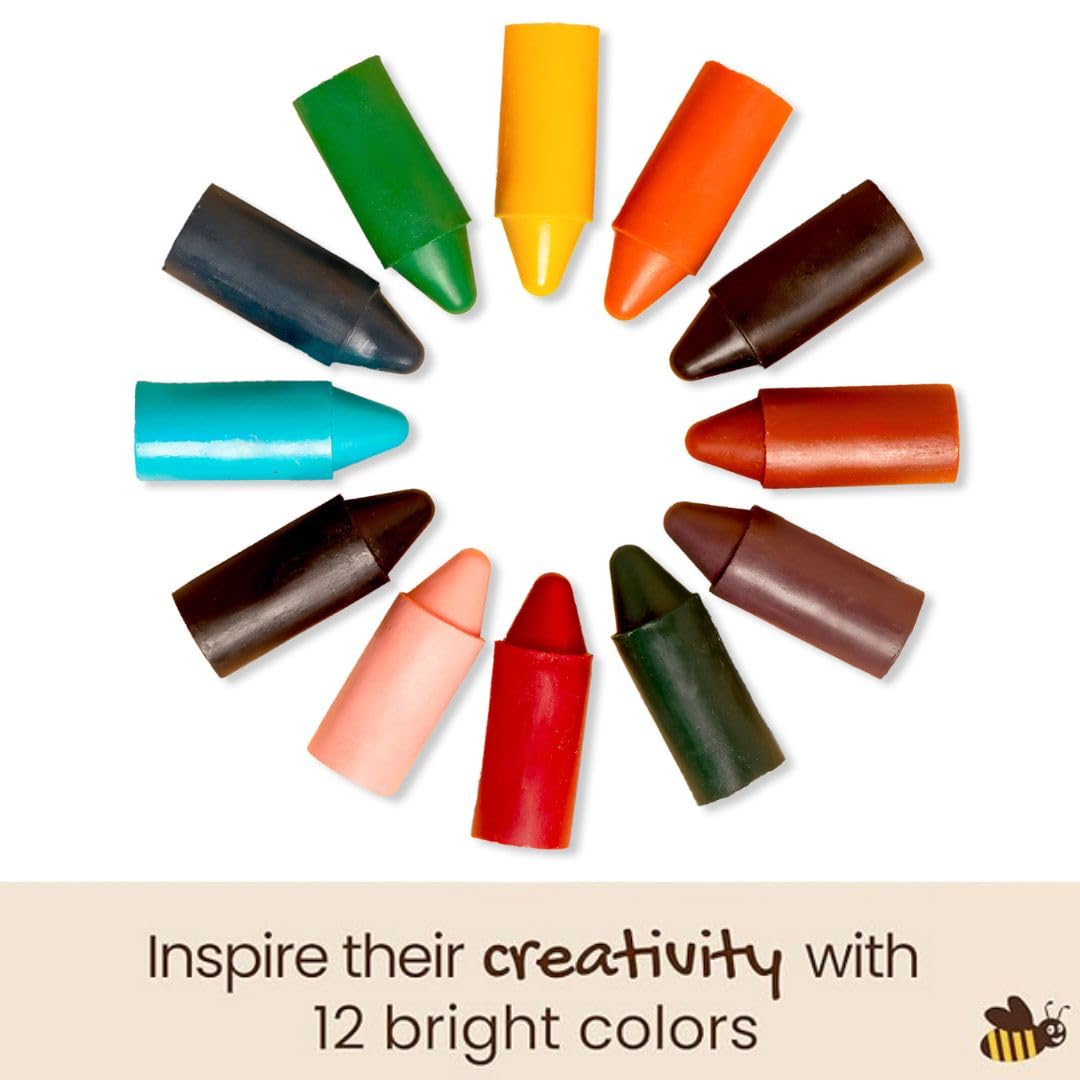 Honeysticks 100% Pure Beeswax Crayons (12 Pack) - Non Toxic Crayons, Safe for Babies and Toddlers, for 1 Year Plus, Handmade in New Zealand with Natural Beeswax, Food-Grade Colors, Eco-Friendly