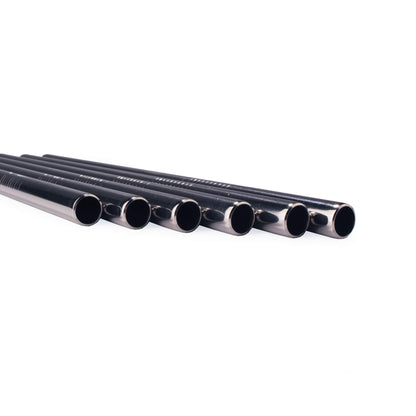 BambooMN Reusable Stainless Steel Metal Drinking Straws - 8.5" Thick Straight Straws w/ 1x Cleaning Brush - 6 Pack
