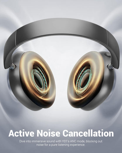 Wentronic Y01 Wireless Noise Canceling Headphones Bluetooth 5.3 Over Ear Headphones with Microphone, Hi-Res Audio, 48H Playtime, Foldable Comfortable Earpads,Compatible with iOS,Android,PC, Space Grey