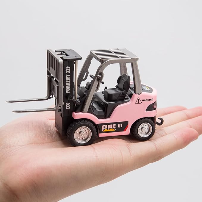 RC Forklift Truck with Trailer 1/64 Mini Alloy Remote Control Forklift 2 Mode Speed Truck with Cargo Hook Pallets RC Construction Vehicles for Adult