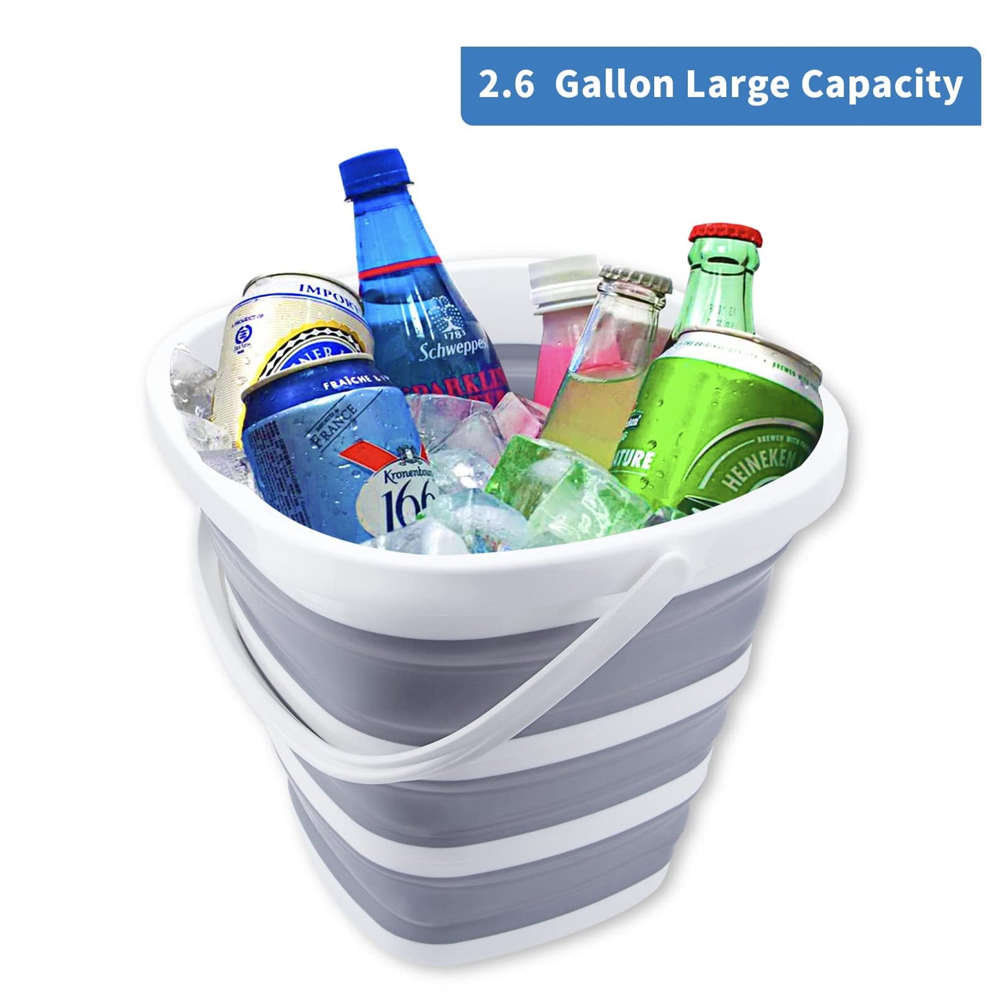 Craftend Collapsible Bucket 10L 2.6 Gallon Cleaning Bucket Mop Bucket Folding Foldable Portable Small Plastic Water Supplies for Outdoor Garden Camping Fishing Car Wash Space Saving Grey Square