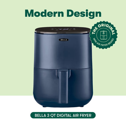 BELLA 2.9QT Touchscreen Air Fryer, No Pre-Heat Needed, No-Oil Frying, Fast Healthy Evenly Cooked Meal Every Time, Dishwasher Safe Non Stick Pan and Crisping Tray for Easy Clean Up, Matte Blue