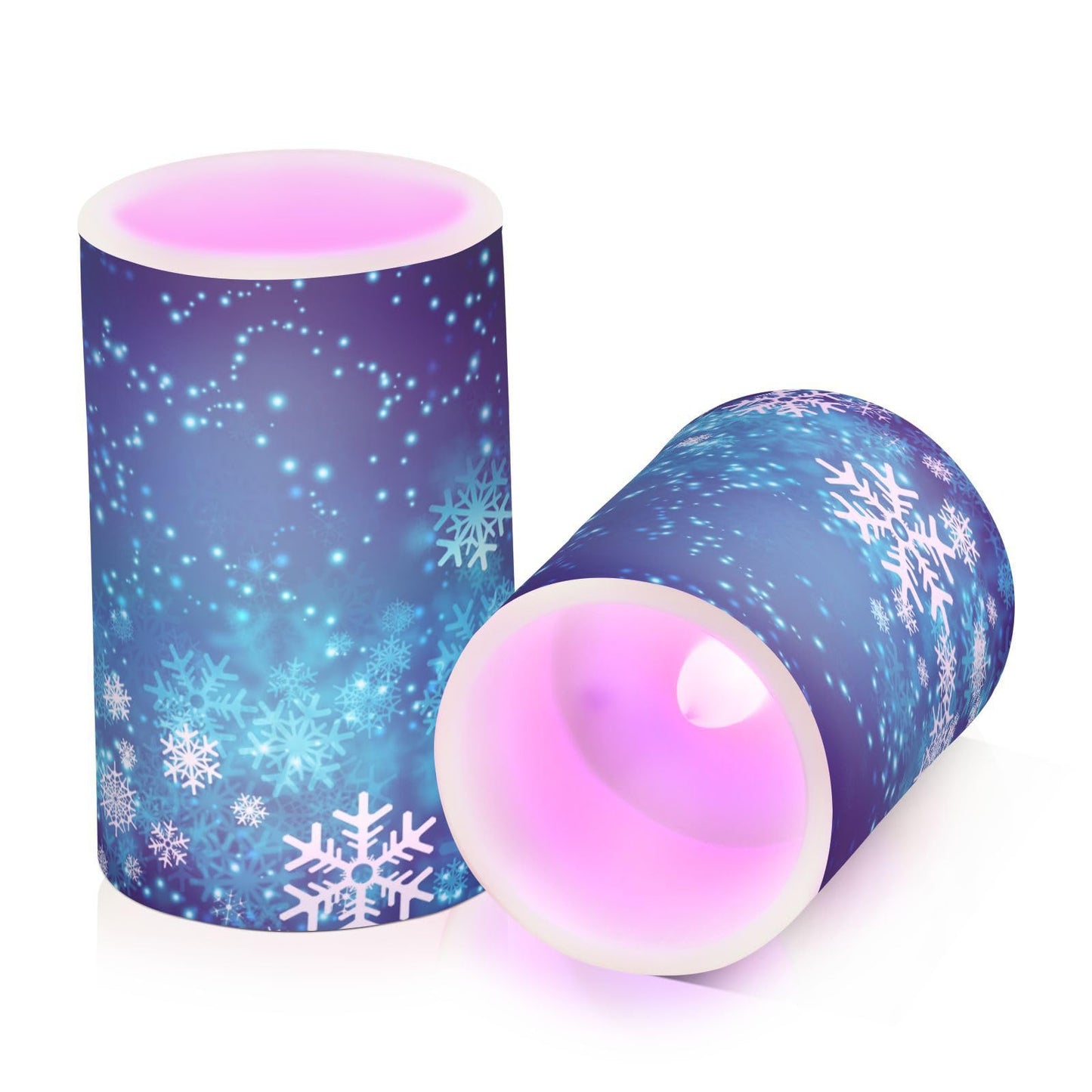 ALAZA Christmas Blue Glitter Snowflakes Flickering Flameless Candles Battery Operated with Remote Timer,Tea Light Candles LED Pillar Votive Candles Set of 2 for Outdoor Indoor Decorations