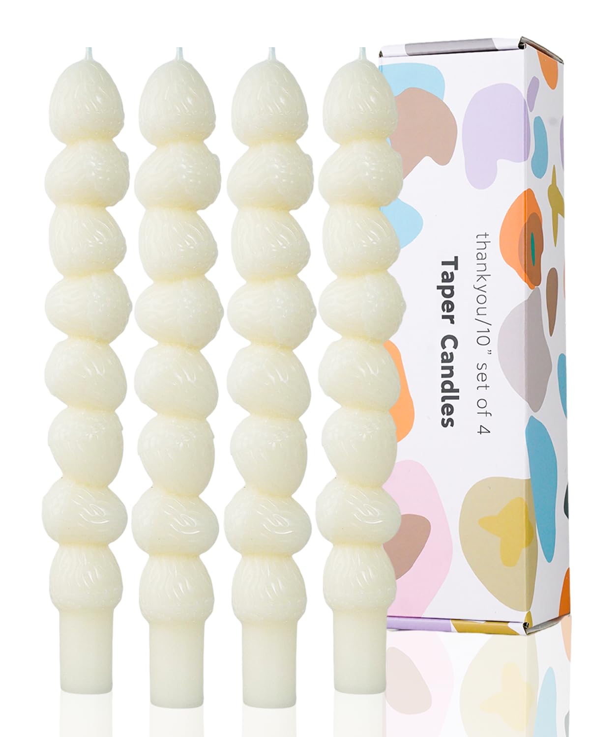 Ivory Taper Candle 10 Inch Pinecone Candlesticks Rustic Decor Unscented Dripless Tapered Candle Set for Christmas Decor Party,4 Pack