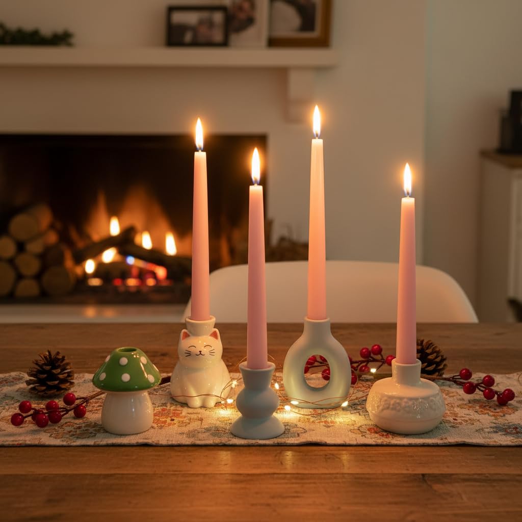 4 PCS Baby Pink Taper Candles - Rose Scented Candles - 10 inch Tall Candles for Holiday Valentine's Wedding Celebration Home Decor
