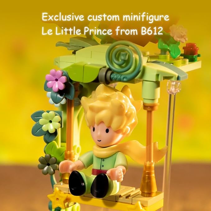 PANTASY Le Petit Prince Building Block Set Rose Swing Collectible Model Creative DIY Dust Cover Decorative Piece Storytelling Minifigure Adults and Kids Home Decor