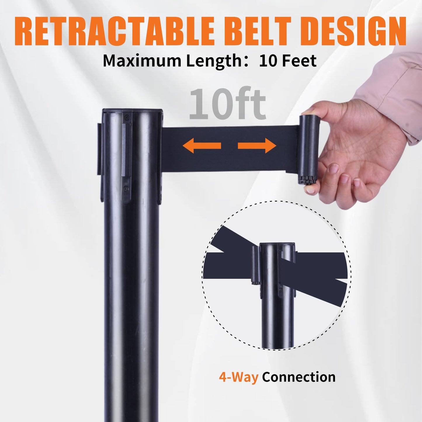 VILMON 41" Black Crowd Control Stanchion Set, Stable Heavy-Duty Rubber Base with 10 Feet Retractable Belt Crowd Control Barriers, Retractable stanchions for Outdoor Safety (6 Pack)