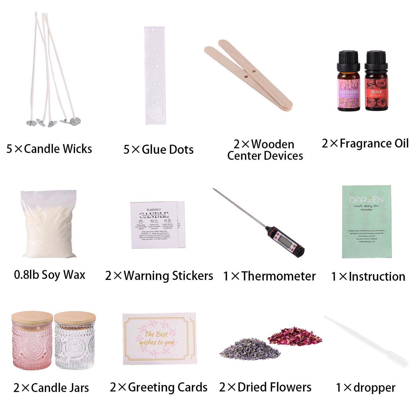 DARJEN Candle Making Kits for Adults- Soy Candle Making Supplies with 2 Candle Jars(Clear, Pink), Wax, Scents, Card & More, DIY Starter Candle Making Kit, Full Set DIY Arts & Crafts Gift