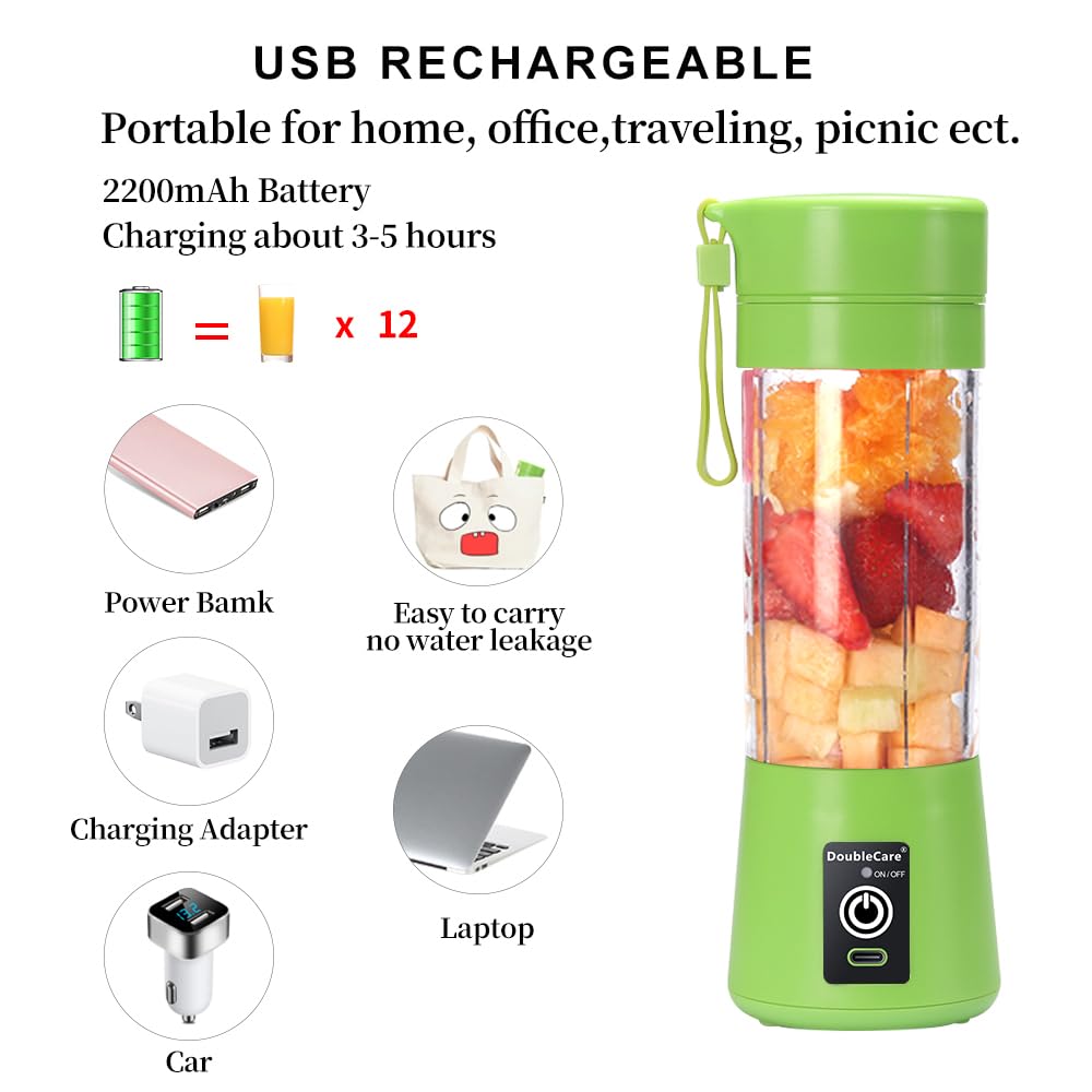 Portable Blender Cup,Electric USB Juicer Blender,Portable Juicer For Shakes and Smoothies, juice,380ml, Six Blades Great for Mixing,light purple