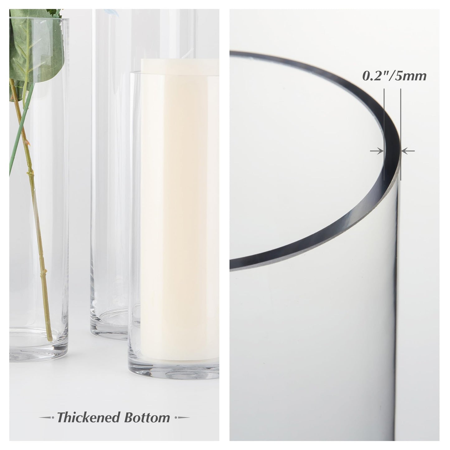 WGVI Quality Thick Weighted Tall Clear Cylinder Glass Vases, 4" W x 18" H, Flower Arrangement Floating Candle Holders Wedding Centerpieces Event Floral Container Artistic Display Home Decor, 1 Piece
