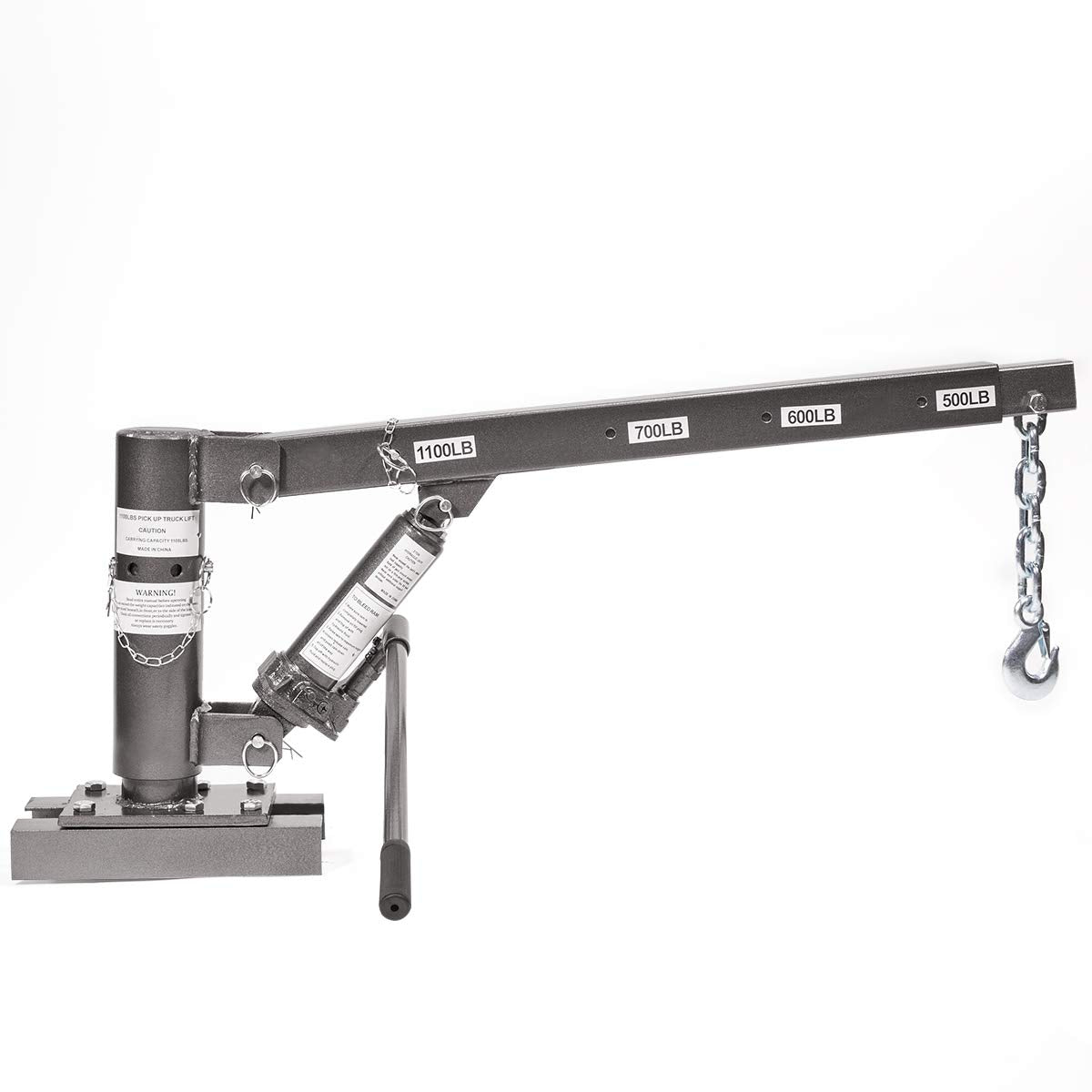 Stark USA 1/2 Ton Capacity Pickup Truck Extra Hoist Lift Load Jib Crane Telescopic Boom 1,100 LBS Extension Lock Position Swivel Base Mounted
